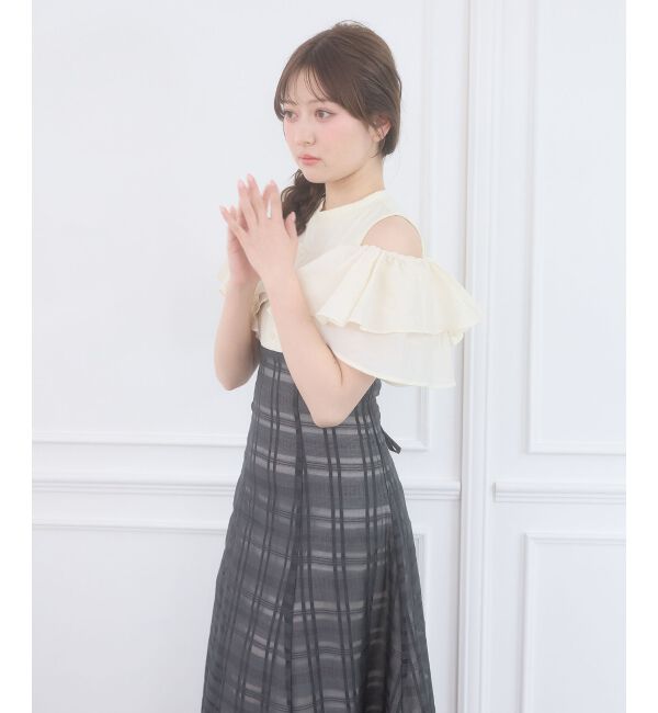  「ウエストきゅっとフリルフレアワンピ」|ワンピース|