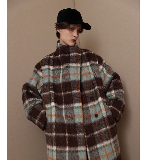 allureville「シャギーチェックベルテッドコート」|ダッフルコート|ブラウン系