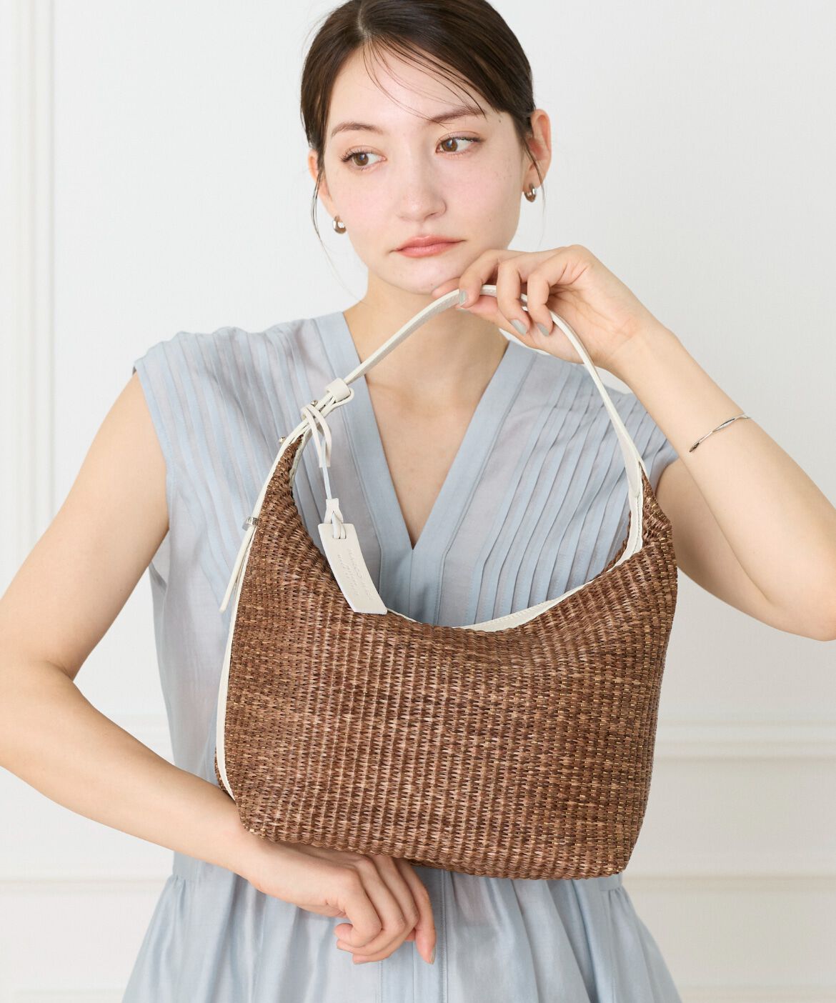 FAVORITE SUKINAMONO「コンビレザーショルダーラフィア調バッグ《MARCO MASI》」|ショルダー・メッセンジャー|ブラウン