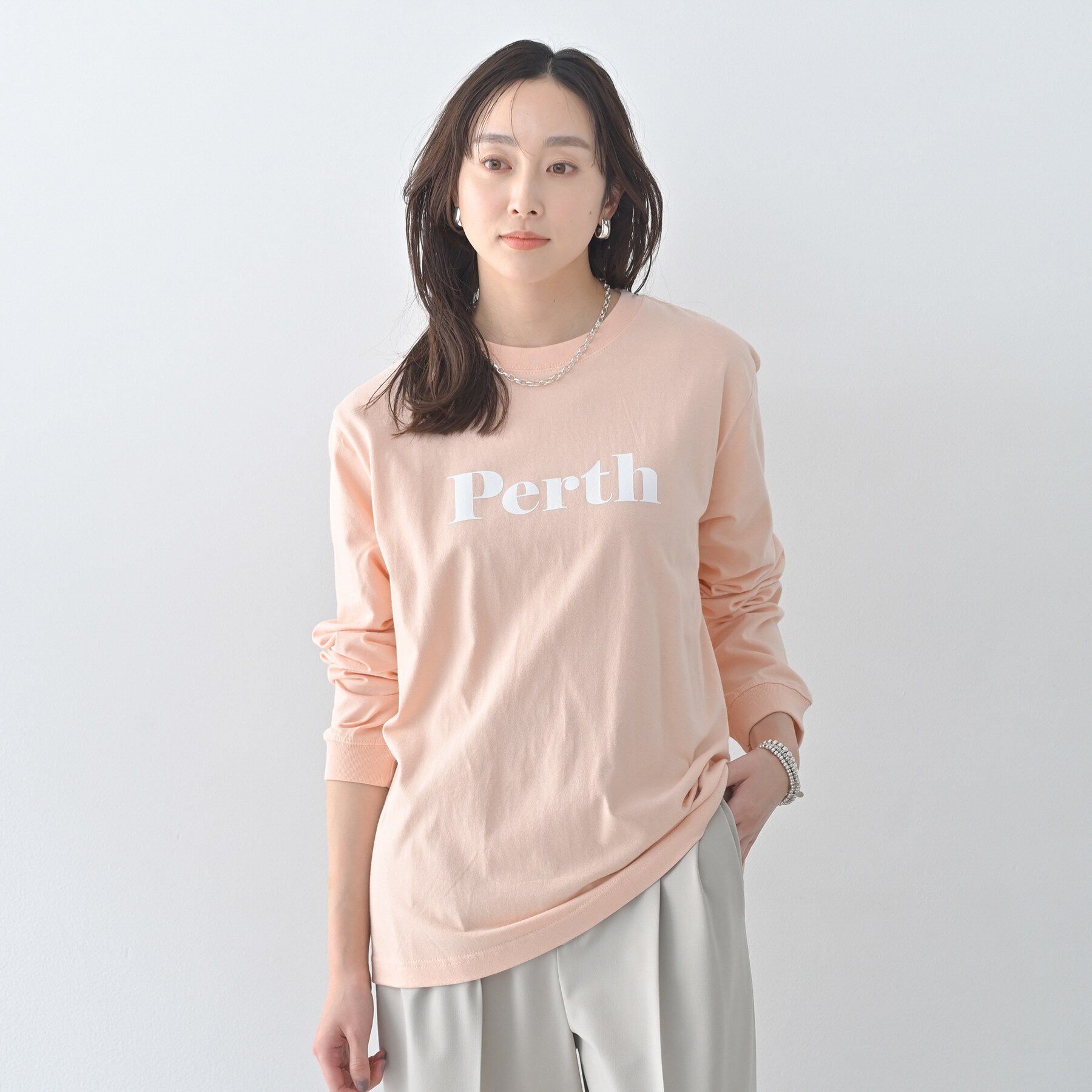 UNTITLED「【Healthy DENIM】PerthロングTシャツ」|Tシャツ・カットソー|ピンク(071)