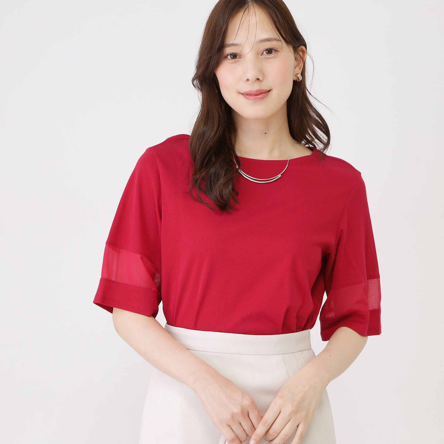 COUP DE CHANCE「【手洗い可／日本製】異素材ドッキングのプルオーバー」|Tシャツ・カットソー|ピンク(074)