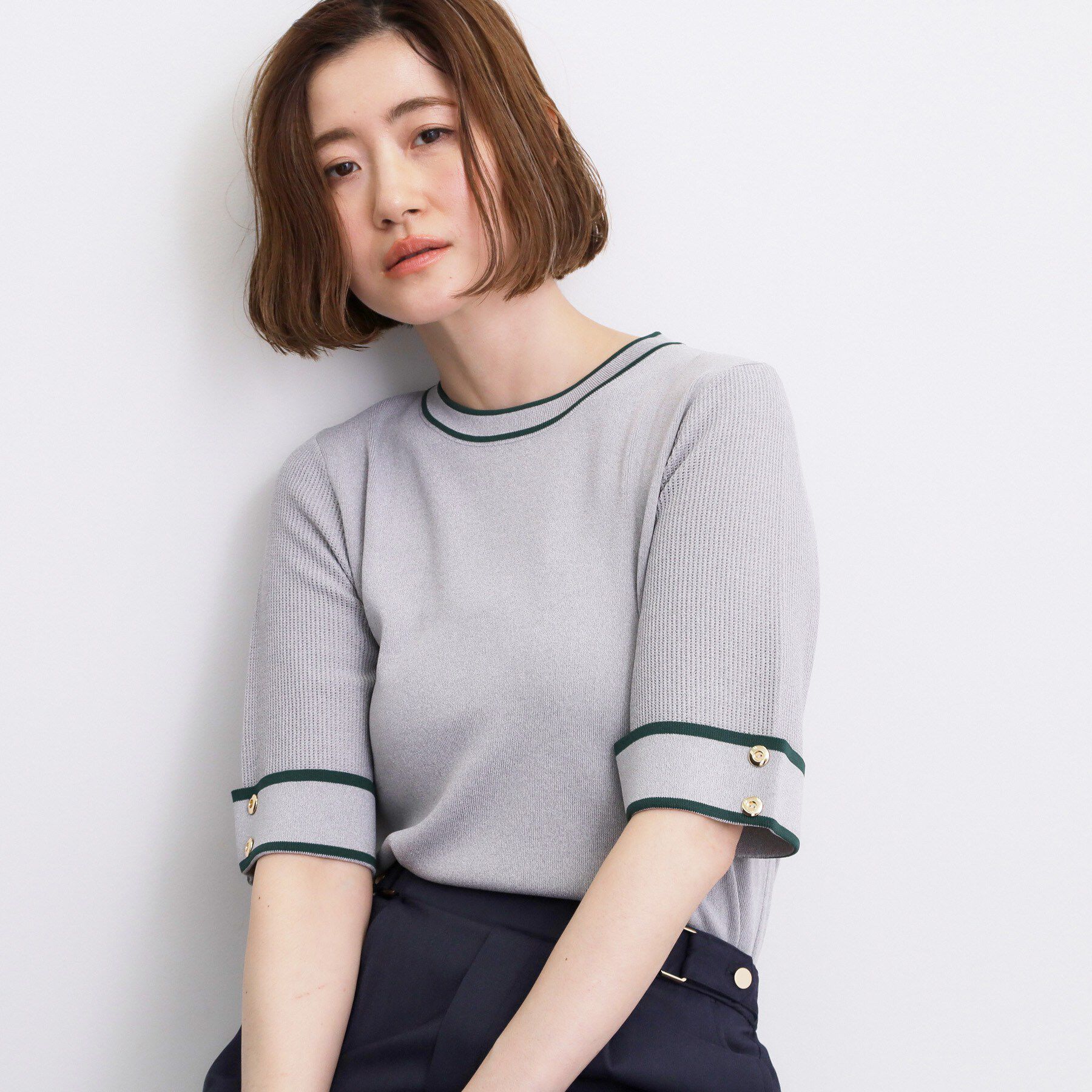 grove「【シリーズ累計36万枚/名品ニット】やわらかドライタッチ 袖メッシュ編みニット」|ニット・セーター|