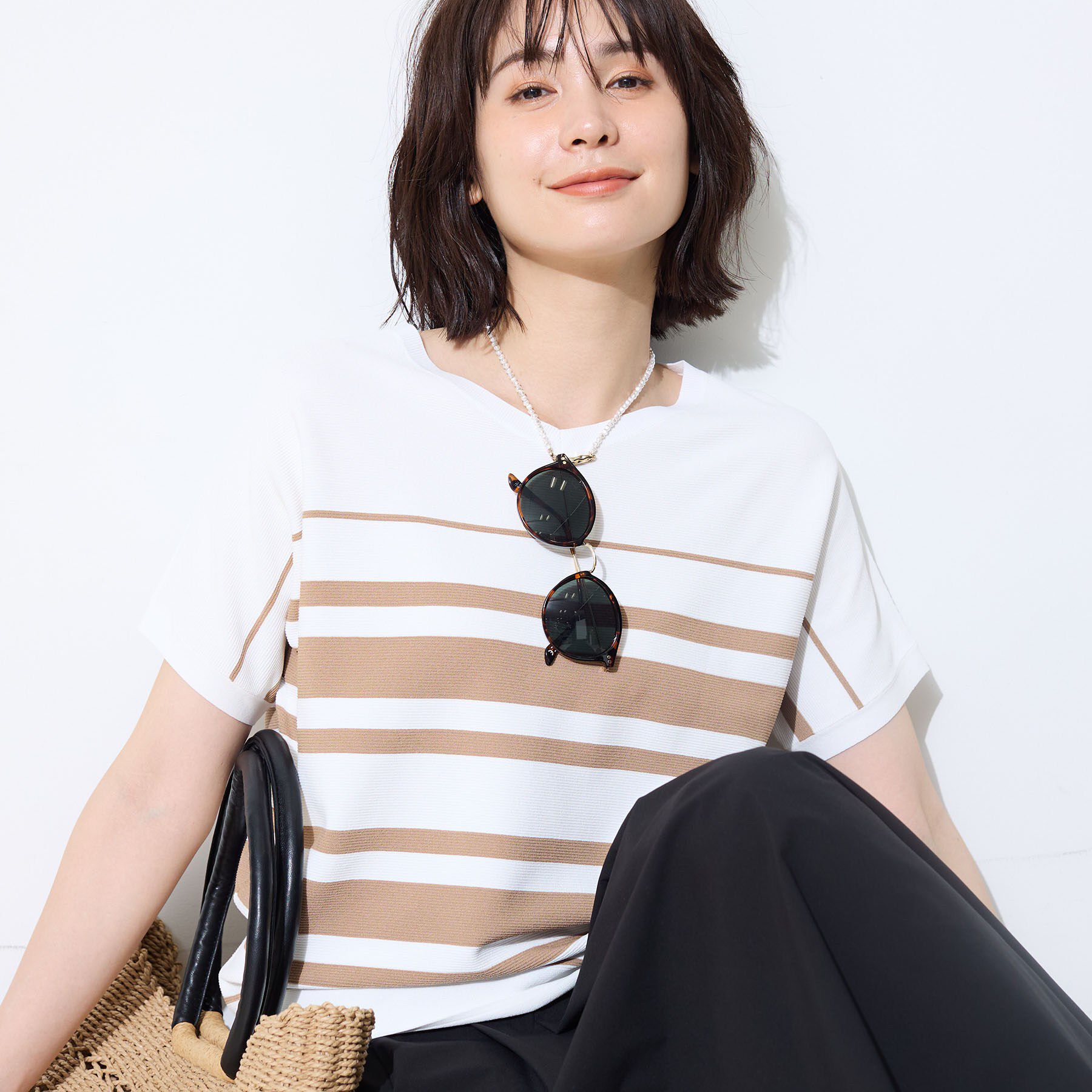 INDIVI「【洗える】ガーター編みVネックニットT」|ニット・セーター|モカブラウン(342