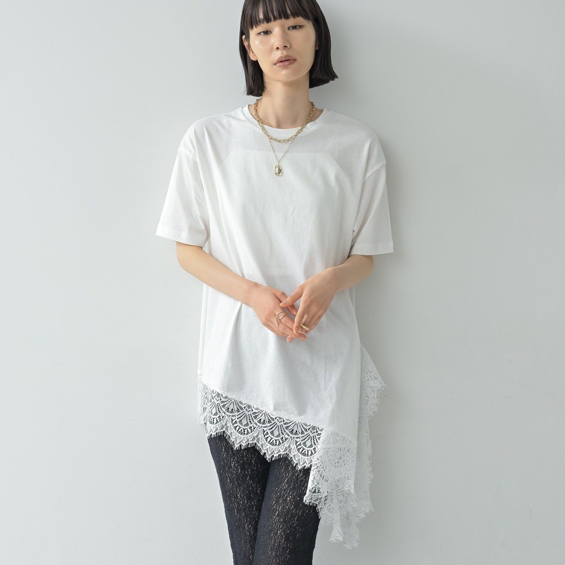 GALLEST「裾レースアシメカットソー」|Tシャツ・カットソー|オフホワイト(003