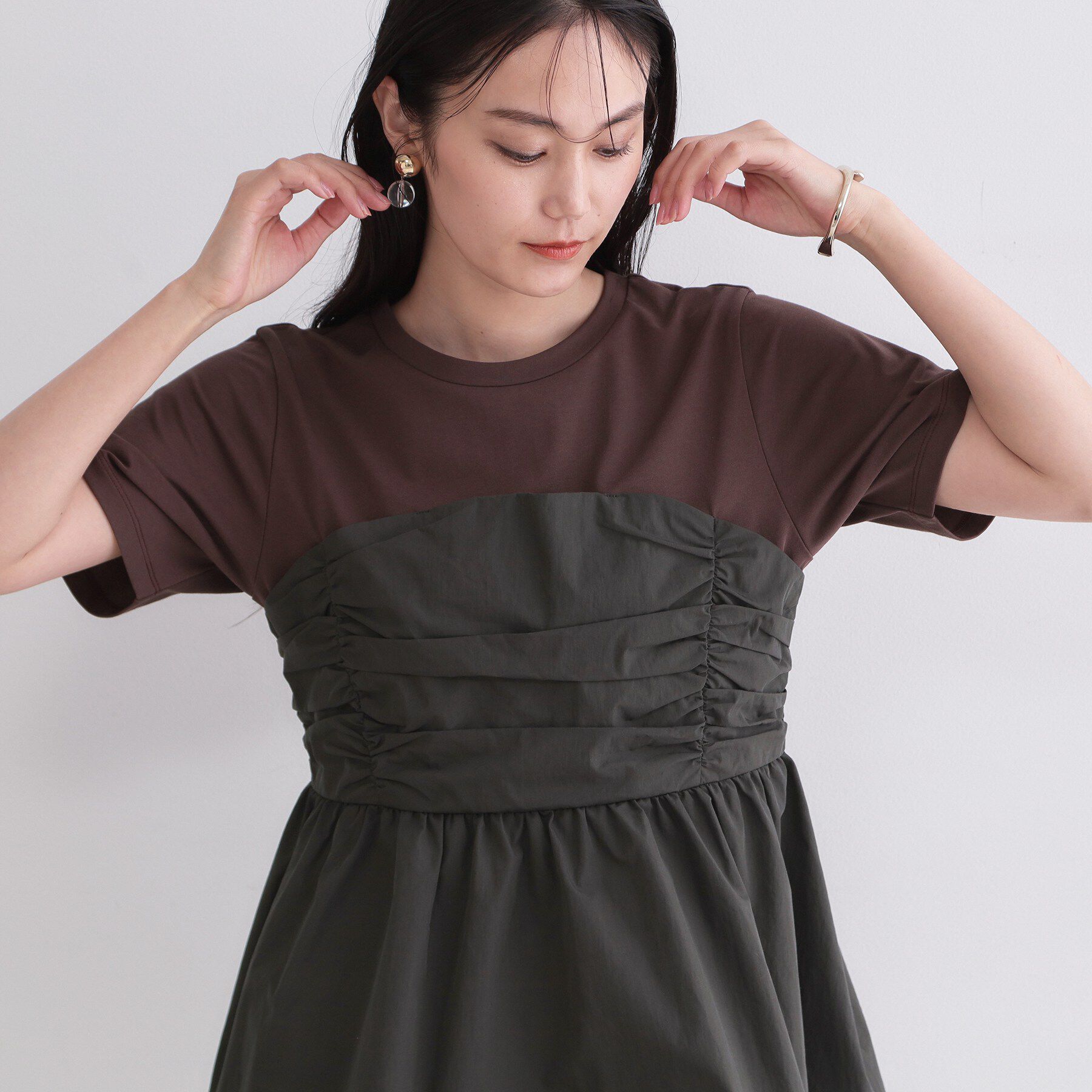 OPAQUE.CLIP「ビスチェドッキングカットソー【洗濯機OK】」|Tシャツ・カットソー|ブラウン(544)