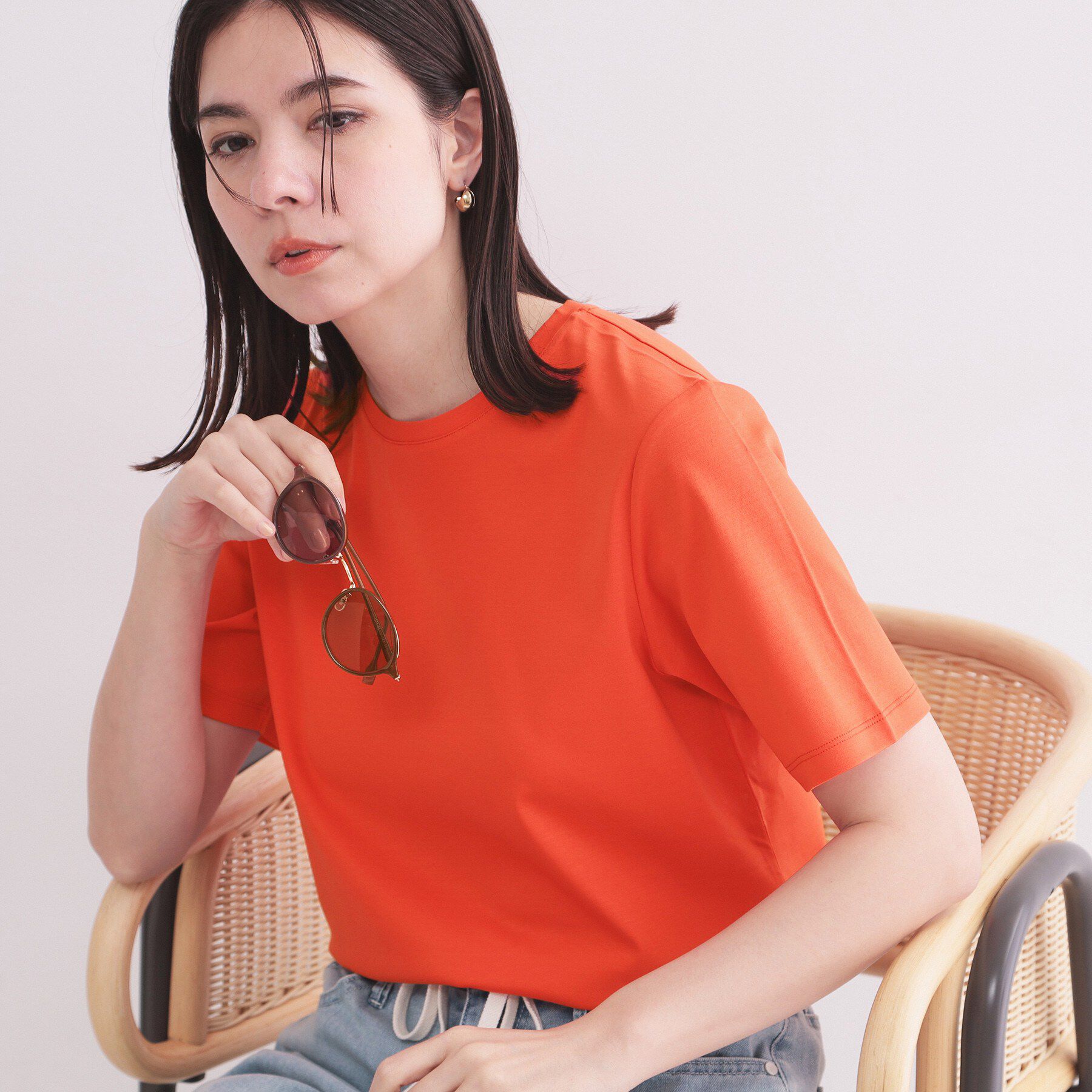 OPAQUE.CLIP「ベーシックTシャツ／オーガニックコットン混【洗濯機OK】」|Tシャツ・カットソー|オレンジ(067)