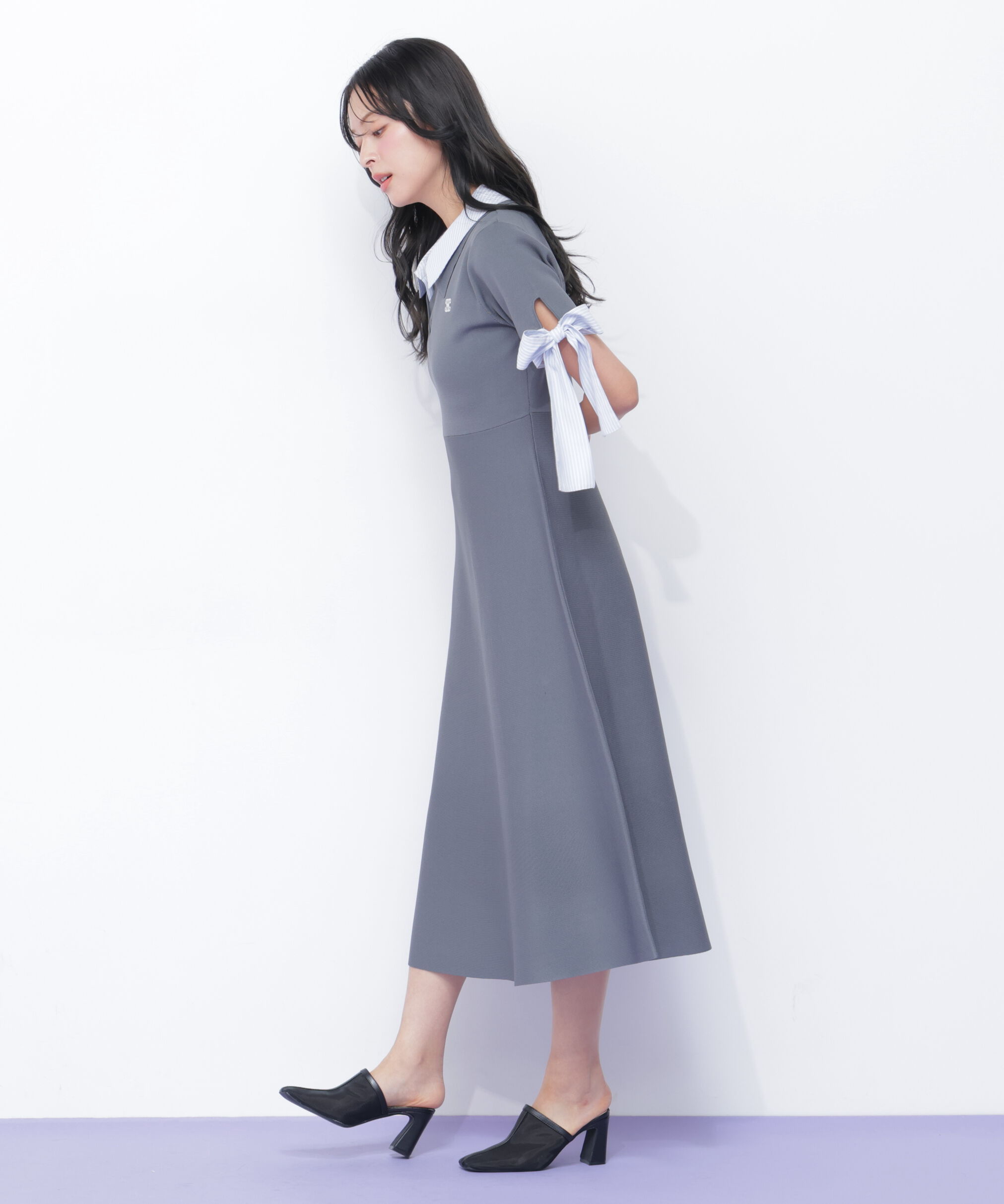  「ダブルカラーニットワンピース」|ワンピース|