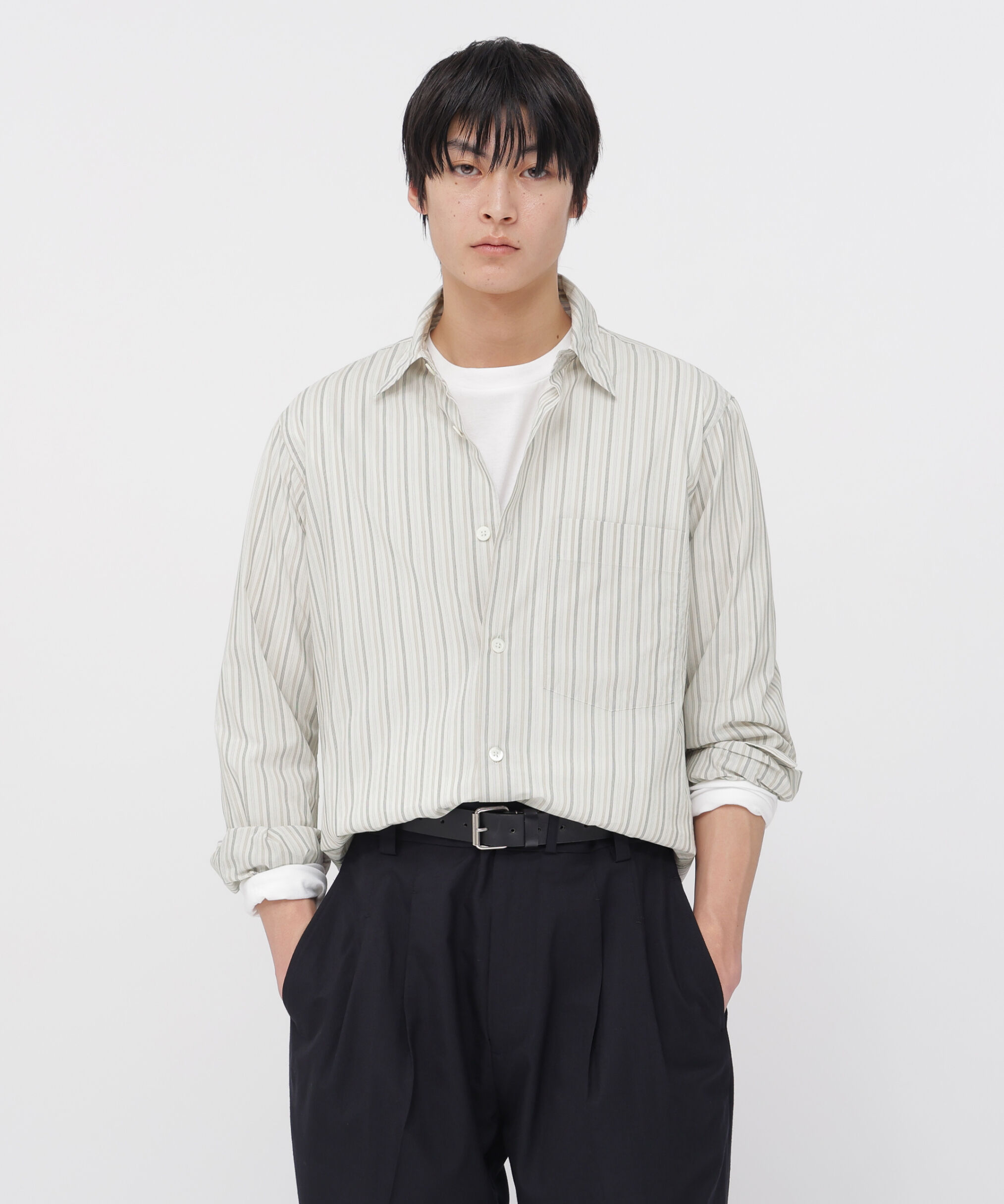 MARGARET HOWELL「COTTON SILK STRIPE SHIRT」|シャツ・ブラウス|IVORY1