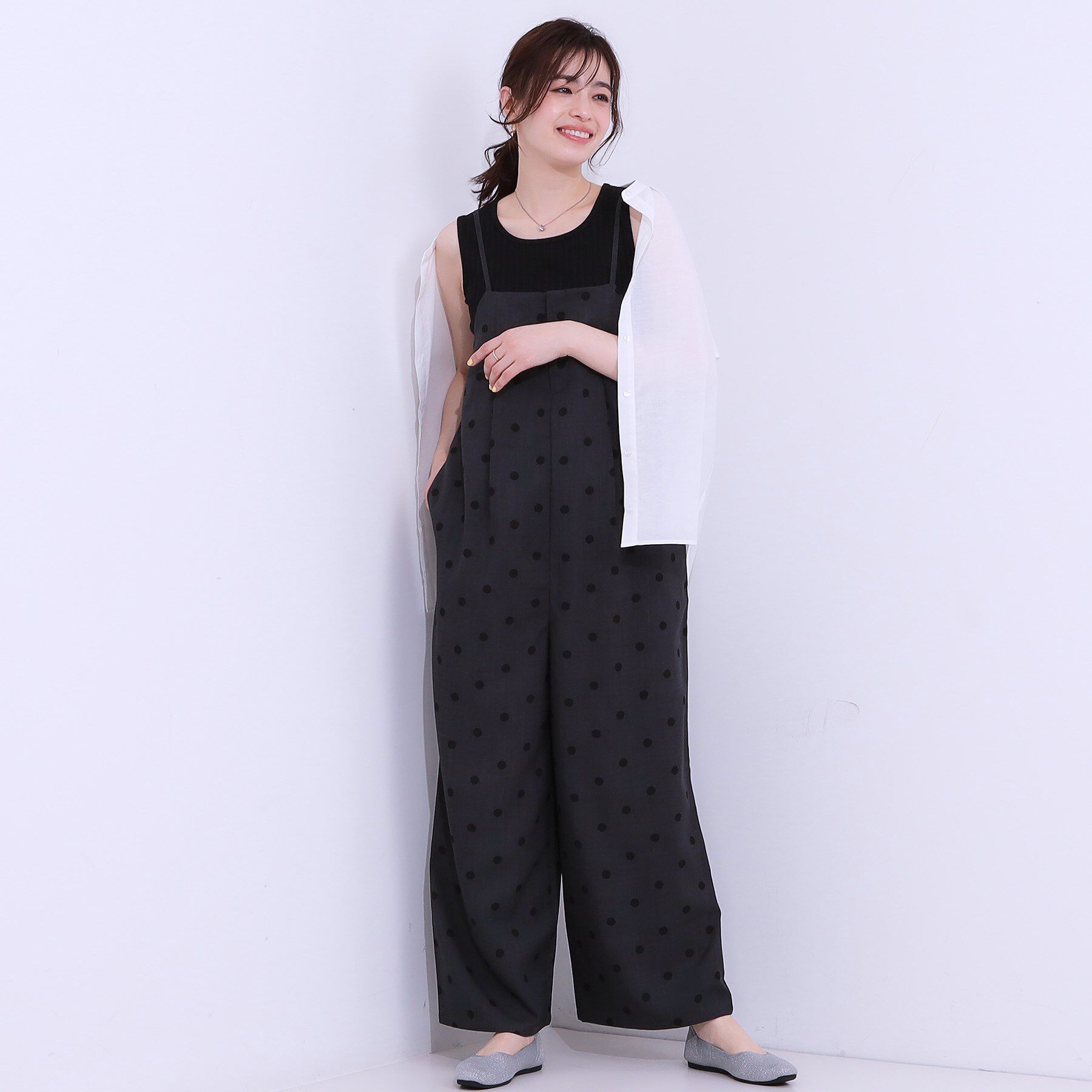 SHOO･LA･RUE「【S-LL】着丈が調節できる 大人の麻調サロペット」|オールインワン|チャコールグレー(6