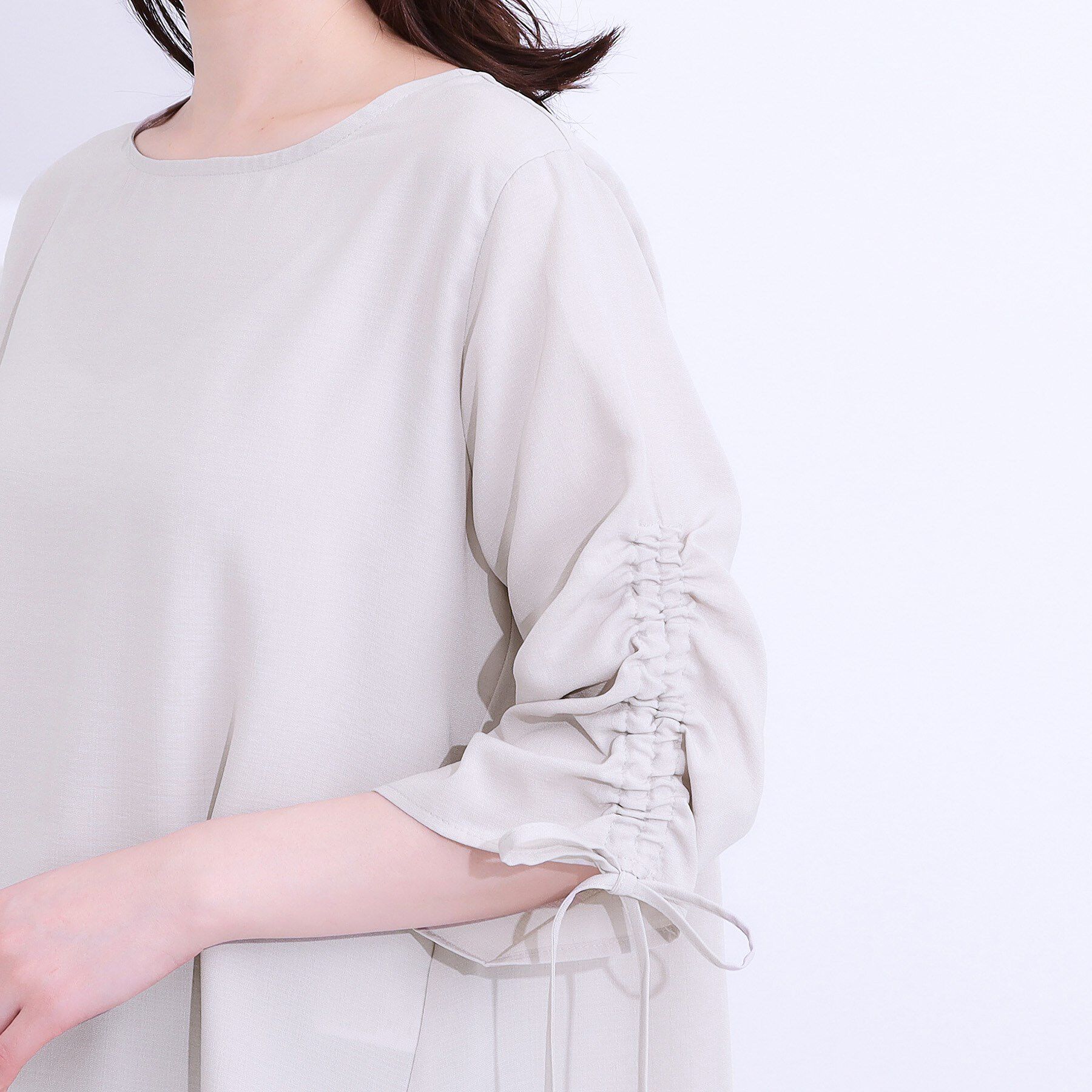 SHOO･LA･RUE「【高レビュー/セットアップ可】お袖シャーリング 麻調ブラウス」|シャツ・ブラウス|