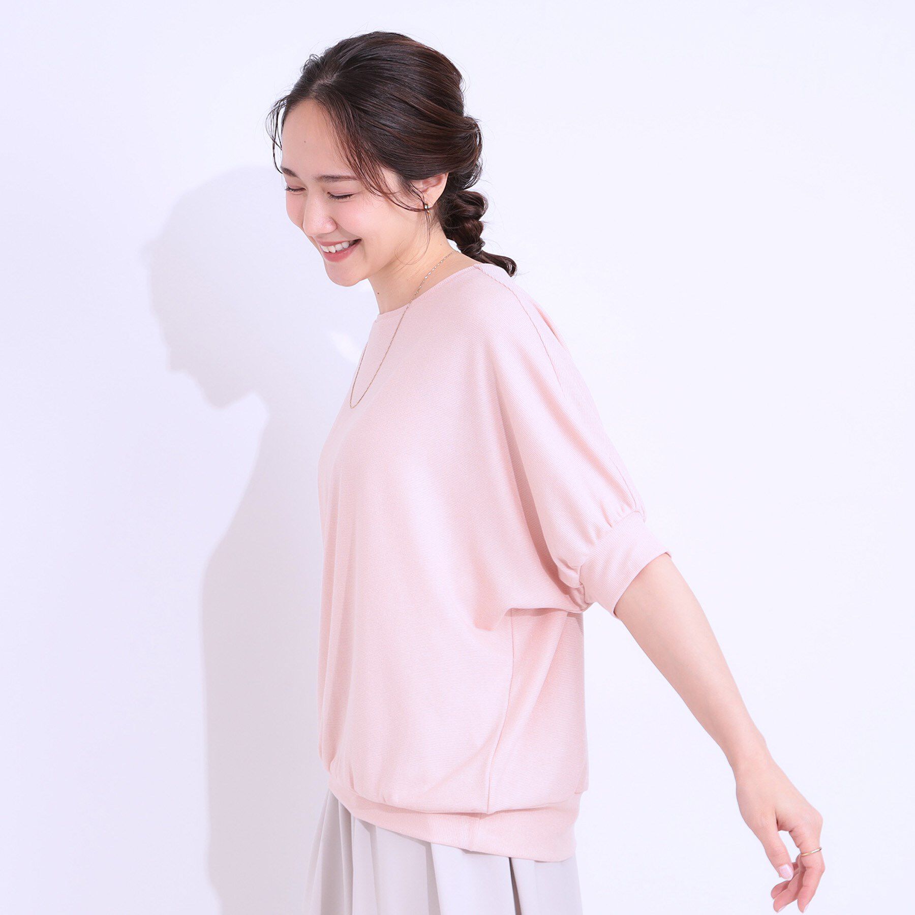 SHOO･LA･RUE「【ひんやり/UV】ほんのりラメで大人上品 お袖リブ ドルマントップス」|Tシャツ・カットソー|