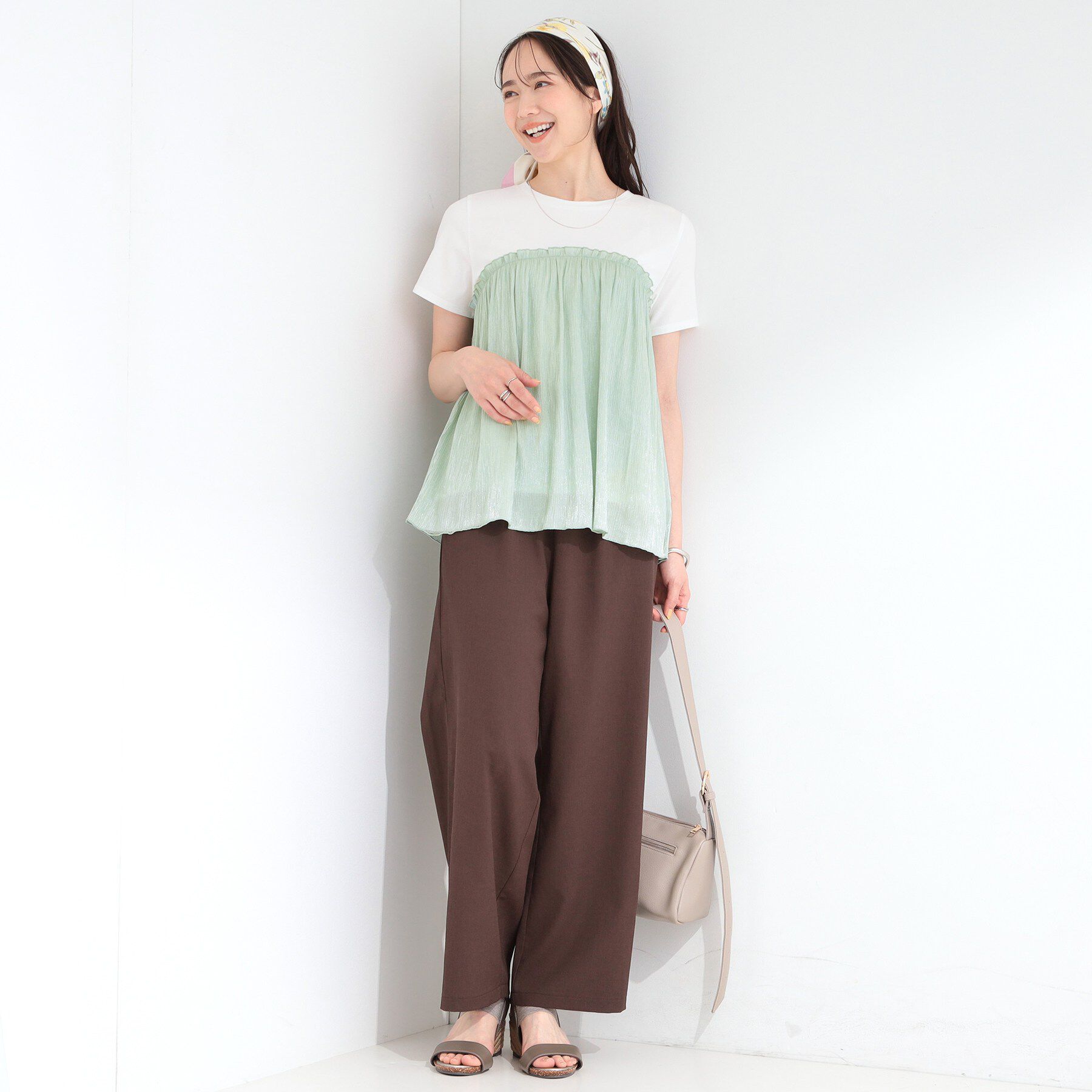 SHOO･LA･RUE「【ひんやり/S-LL】1枚でインせず決まる きらきらビスチェ風Tシャツ」|Tシャツ・カットソー|