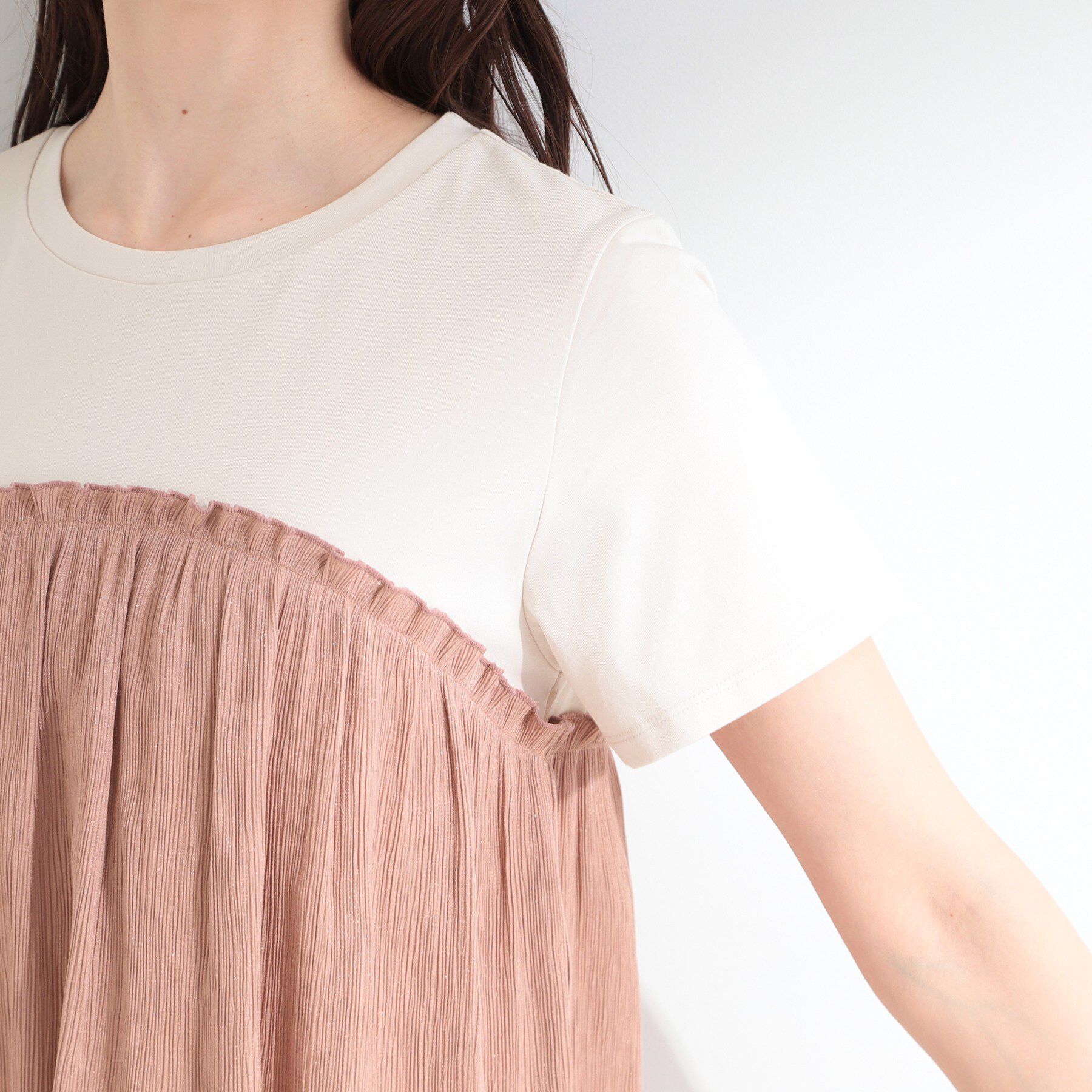 SHOO･LA･RUE「【ひんやり/S-LL】1枚でインせず決まる きらきらビスチェ風Tシャツ」|Tシャツ・カットソー|
