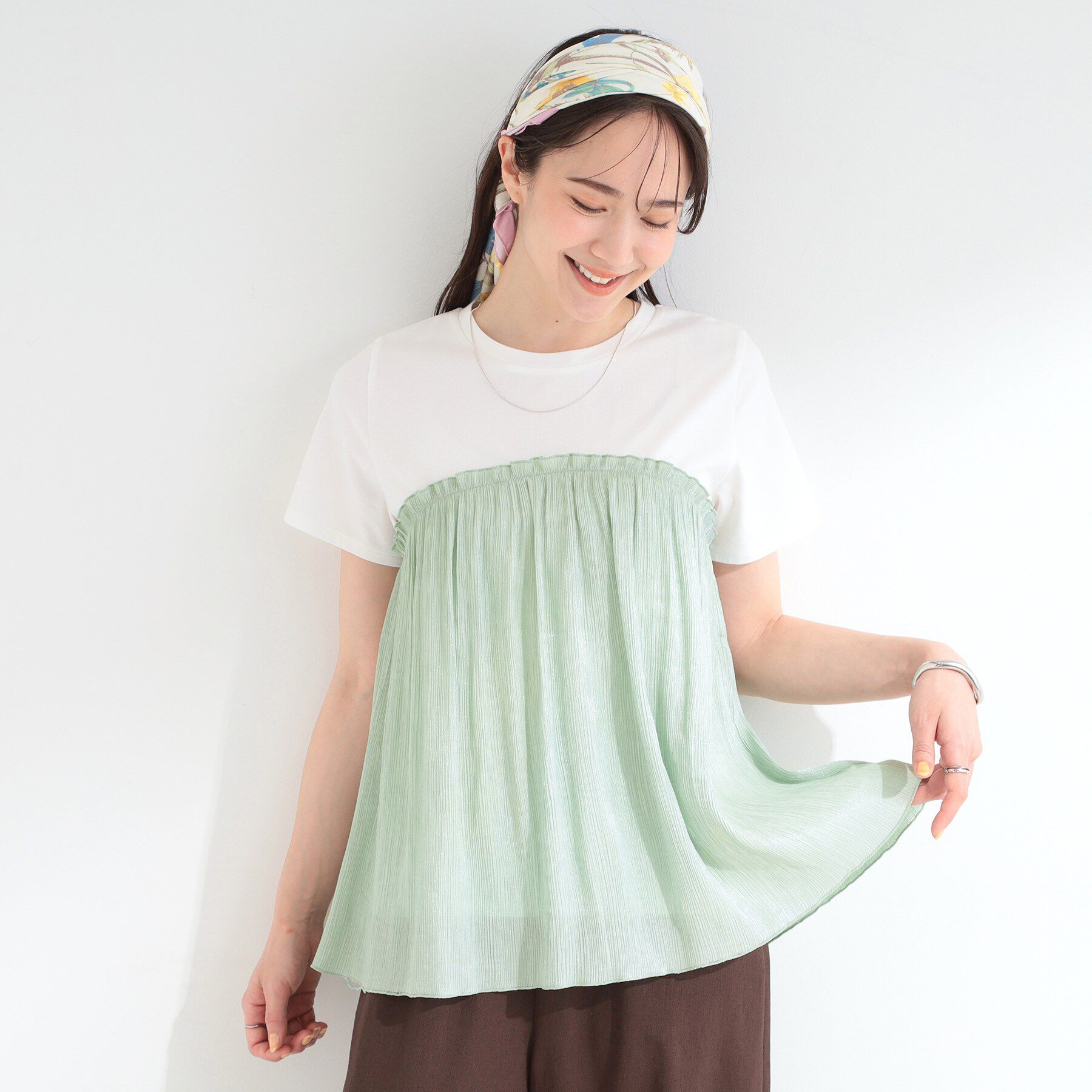 SHOO･LA･RUE「【ひんやり/S-LL】1枚でインせず決まる きらきらビスチェ風Tシャツ」|Tシャツ・カットソー|