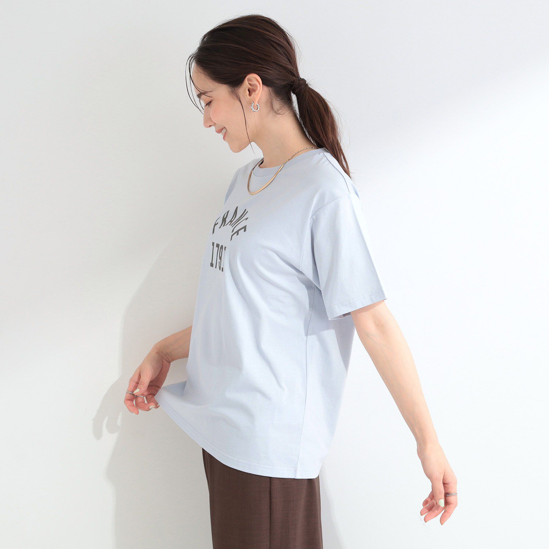 SHOO･LA･RUE「【洗濯機可/S-LL】サラサラ感がここちいい 大人のひんやりプリントTシャツ」|Tシャツ・カットソー|
