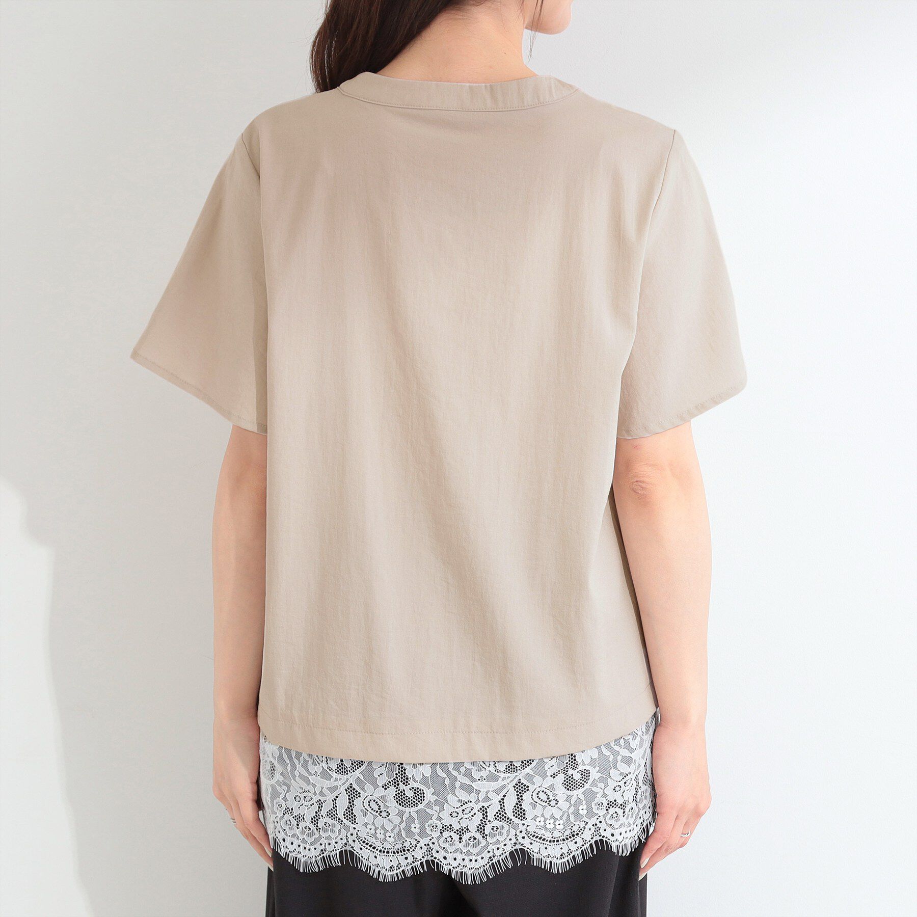 SHOO･LA･RUE「【S-LL/洗濯機可】軽凛(かろりん)ひんやり スキッパー裾レースブラウス」|シャツ・ブラウス|