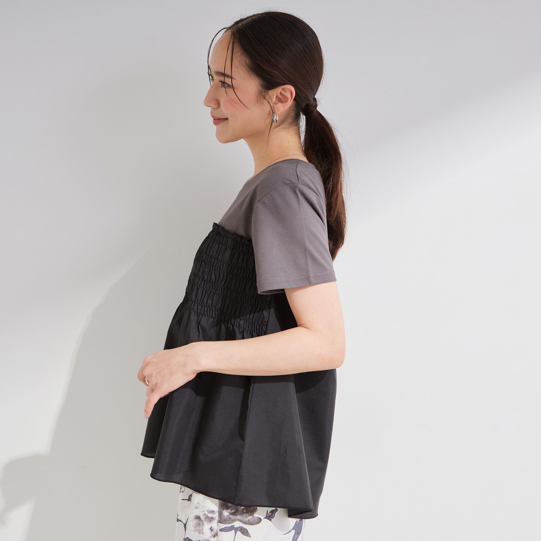 SHOO･LA･RUE「【S-LL/洗濯機可】着るだけサマ見え 柄アソートビスチェ風ドッキングTシャツ」|Tシャツ・カットソー|