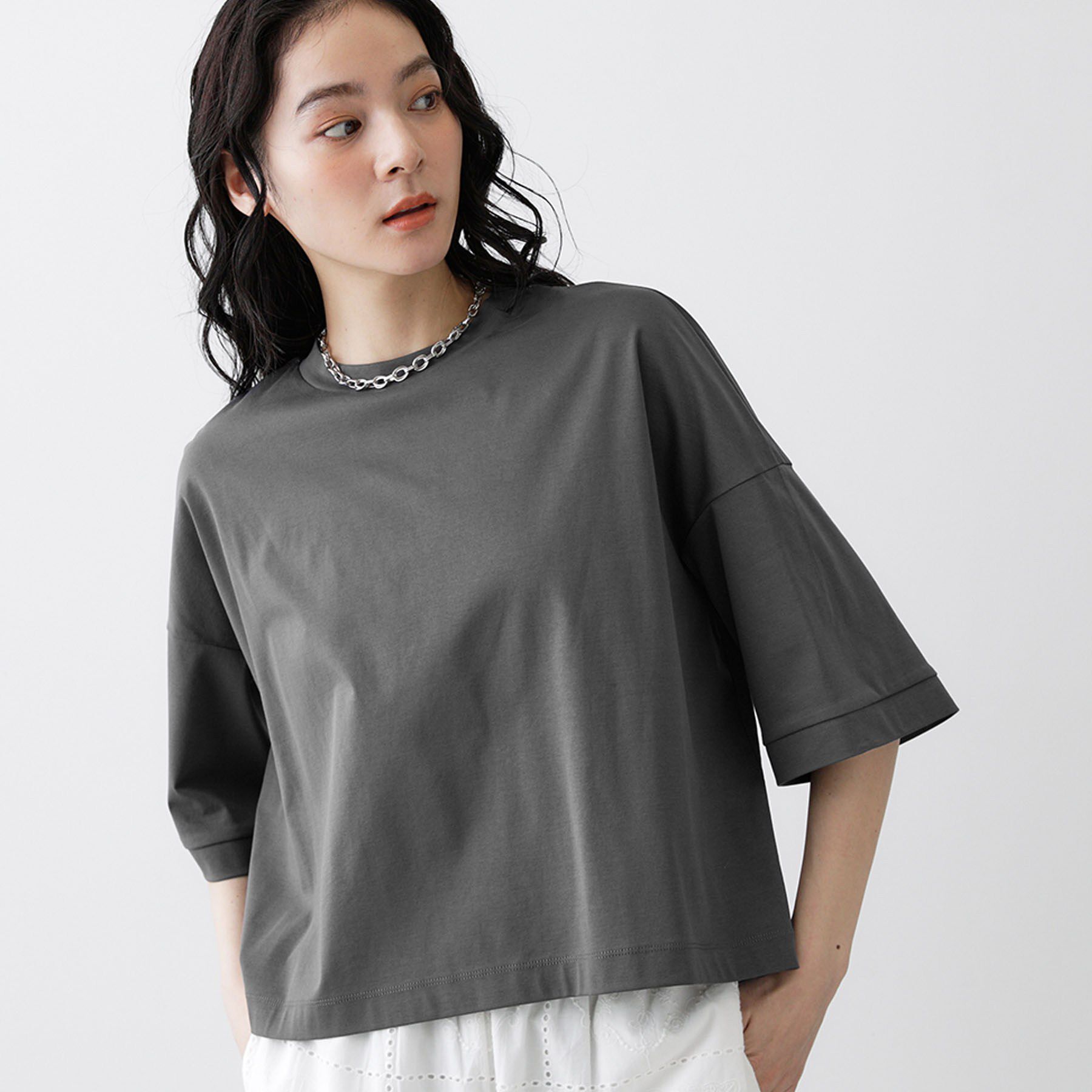 Dessin「【新色追加/体型カバー】美光沢カットソーボクシーシルエット」|Tシャツ・カットソー|