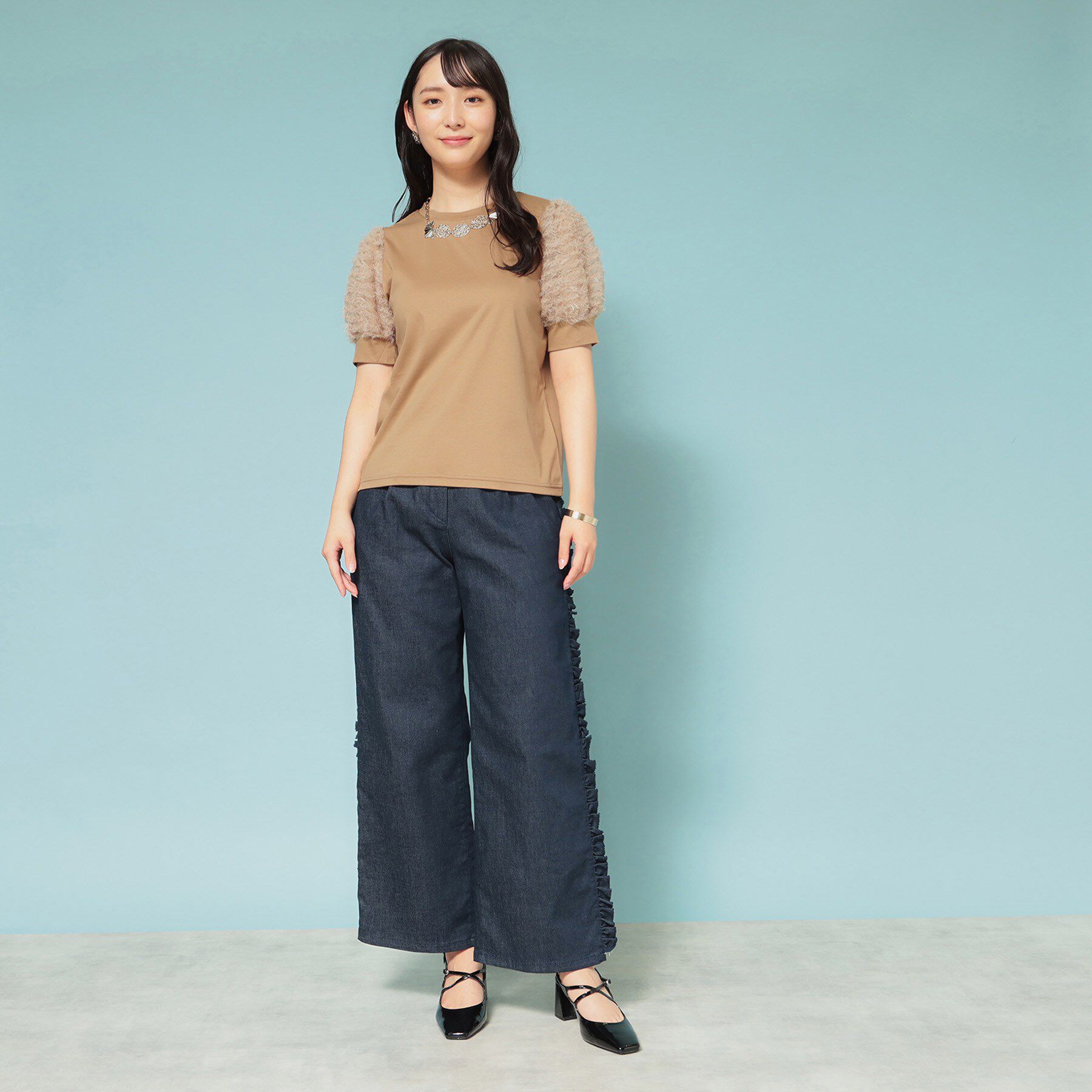 SunaUna「【チュール袖】パフスリーブカットソー」|Tシャツ・カットソー|
