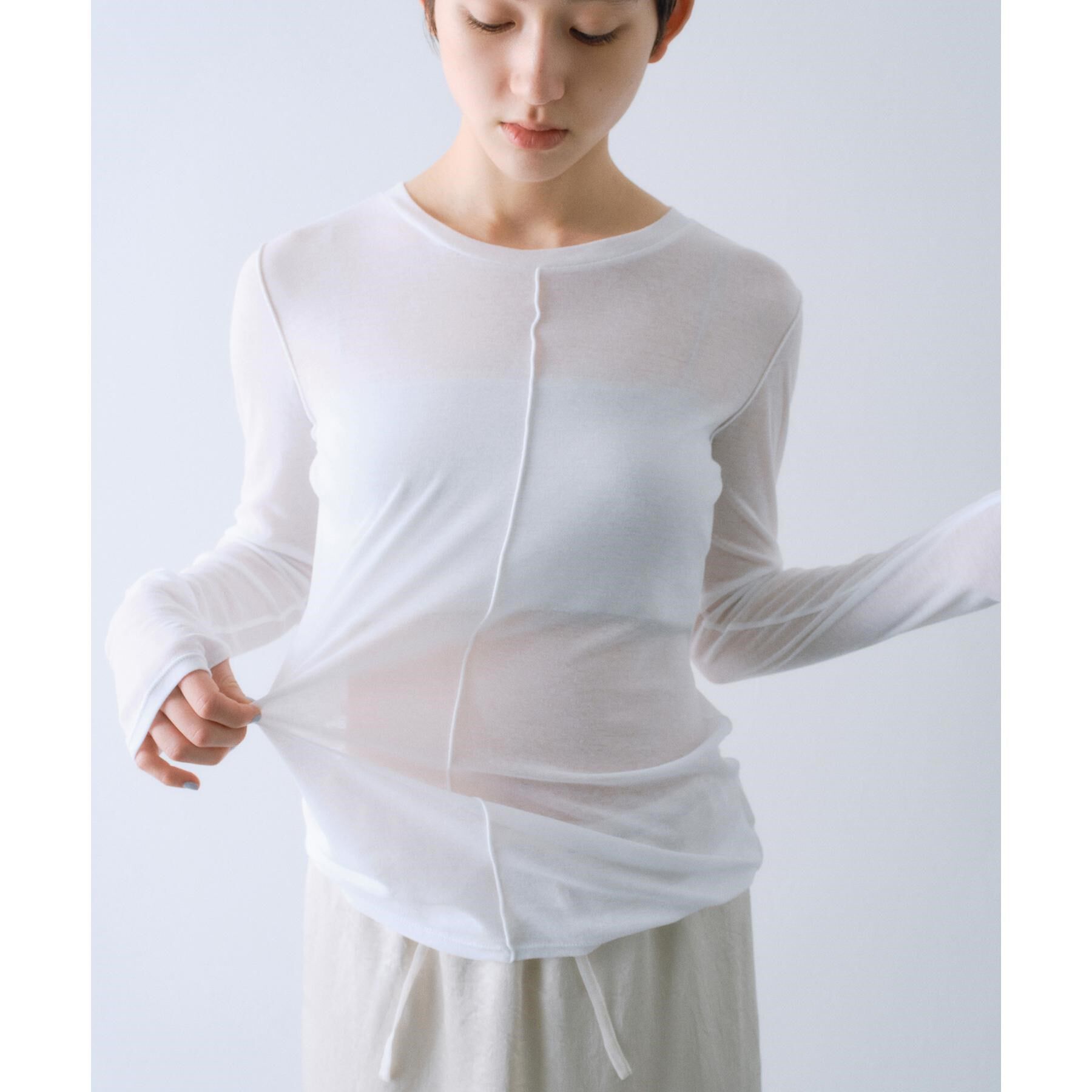 CODE A「sheer basic tee」|Tシャツ・カットソー|ホワイト(001)