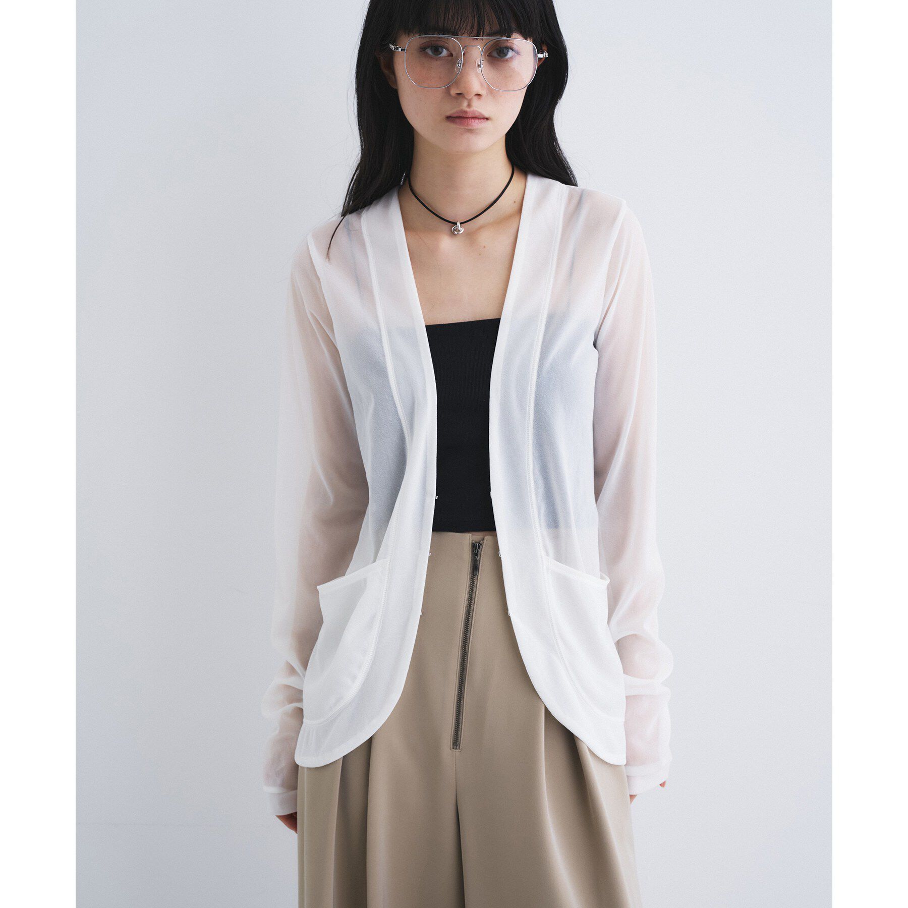 CODE A「sheer jersey cardigan」|カーディガン|ホワイト(001)