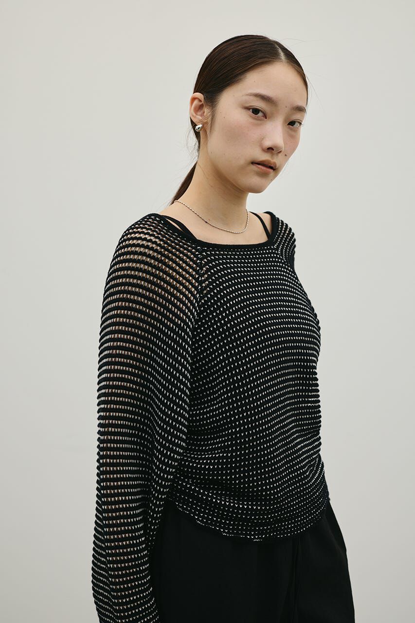 STYLEMIXER「バックオープンメッシュニット」|ニット・セーター|BLK