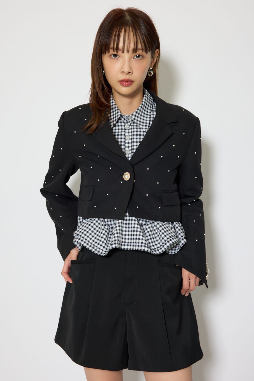 rienda「パール付きシングルショートテーラードジャケット」|その他|BLK