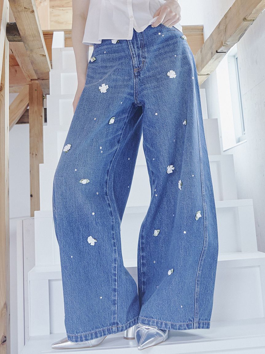 LILY BROWN「[L.B CANDY STOCK]バリエーションビジューデニムパンツ」|チノ|BLU