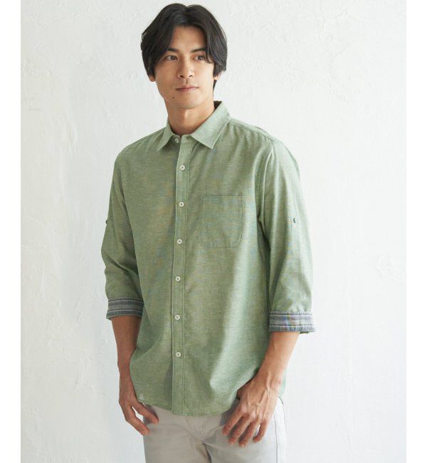 ikka「【雑誌MonoMax5月号掲載】フレンチリネンMIX袖2WAYシャツ【接触冷感】「小泉孝太郎さん着用モデル」」|シャツ・ブラウス|
