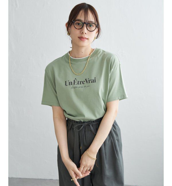 ikka「【接触冷感】裾レイヤードプリントTシャツ」|その他|グリーン