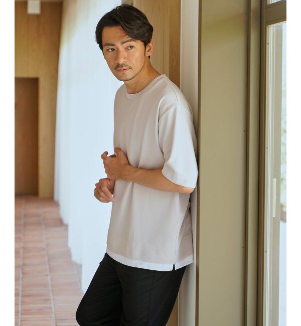ikka「冷感DRYリップル5分袖Tシャツ」|Tシャツ・カットソー|ベージュ