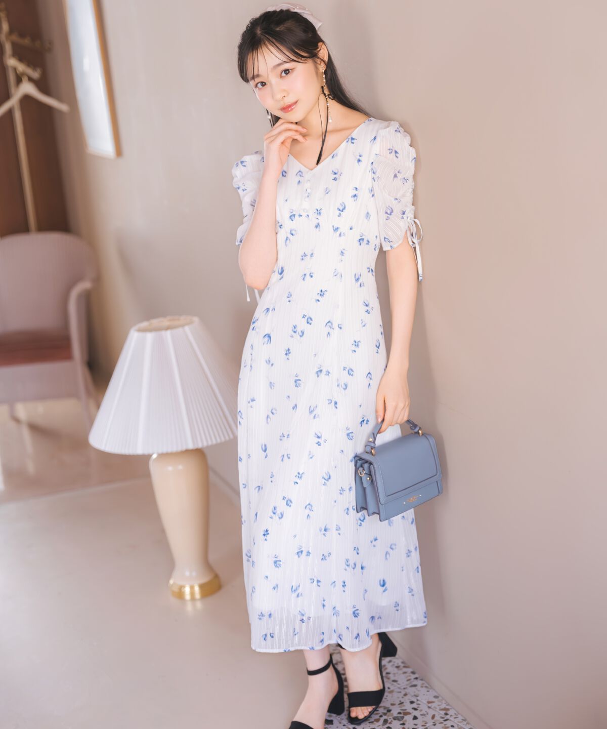 WILLSELECTION「フルールプリントギャザースリーブワンピース」|ワンピース|