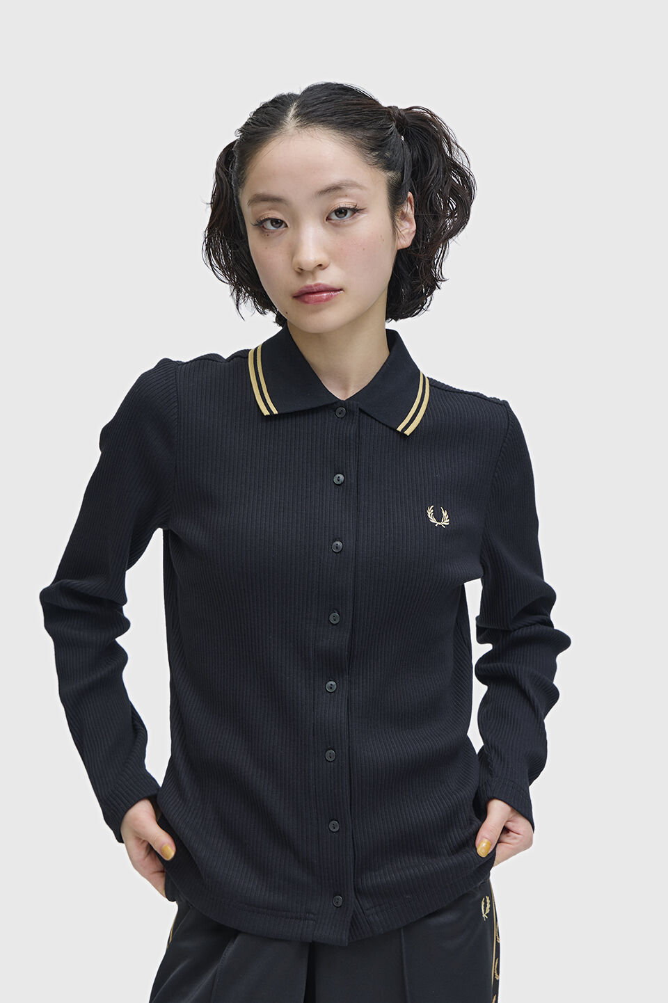 FRED PERRY 「Button Through Rib Polo Shirt／ボタンスルーリブポロシャツ」|ポロシャツ|BLACK