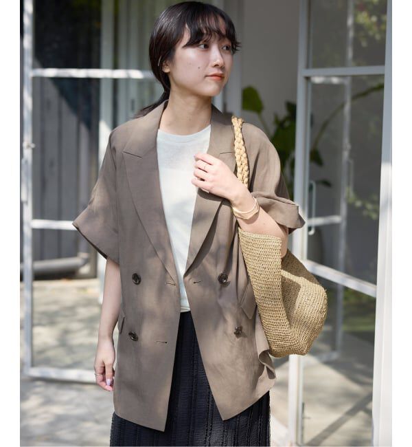 SLOBE IENA「《セットアップ対応可》リネン混ハーフスリーブジャケット」|その他|