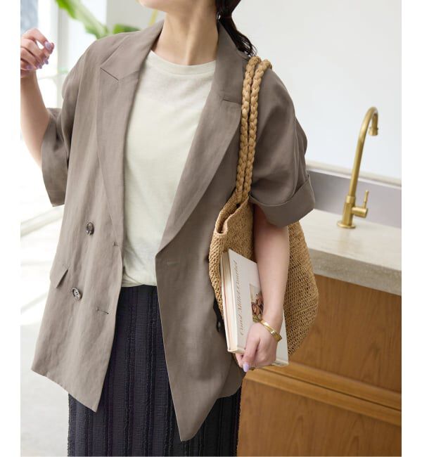 SLOBE IENA「《セットアップ対応可》リネン混ハーフスリーブジャケット」|その他|
