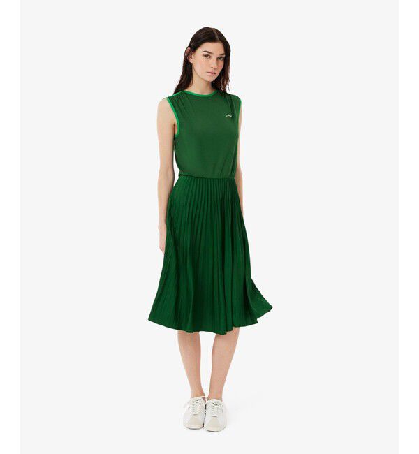 LACOSTE「ジャカードトリムノースリーブドレス ワンピース」|ワンピース|グリーン
