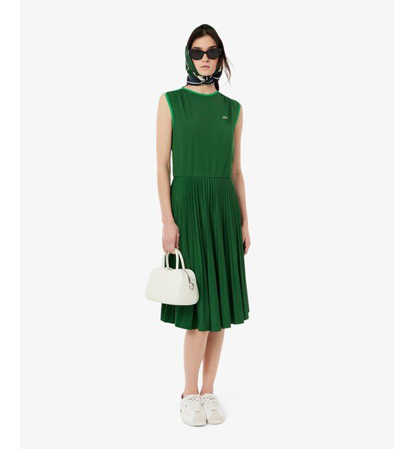 LACOSTE「ジャカードトリムノースリーブドレス ワンピース」|ワンピース|