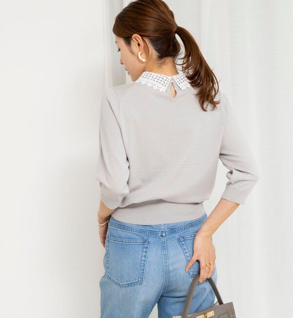 NOLLEY'S「【WEB＆一部店舗限定カラー】《手洗い可能》襟レース取り外し6分袖プルオーバー」|ニット・セーター|