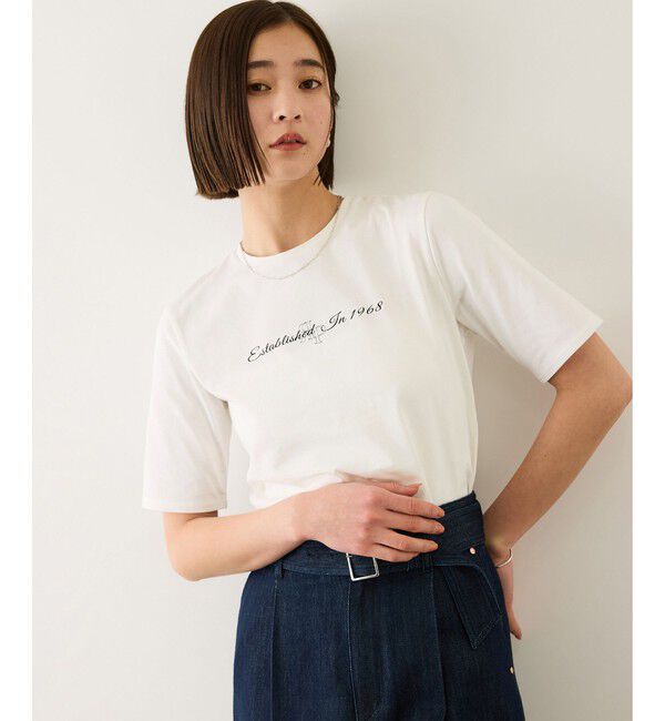 ROPE「ショート丈コンパクトTEE(白刺繍＆黒ロゴプリント)/イージーケア」|Tシャツ・カットソー|ホワイト系(11)