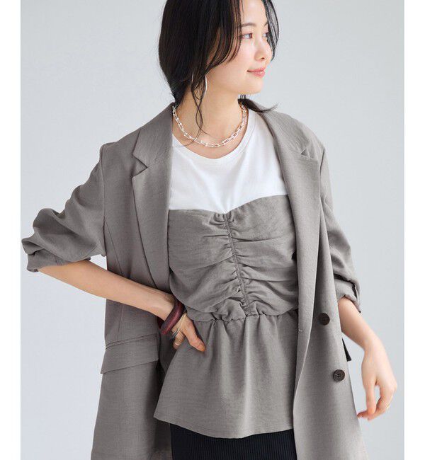 VIS「【WEB限定】美easyリネンライクシャーリングビスチェドッキングトップス/イージーケア・接触冷感」|Tシャツ・カットソー|グレー(07)