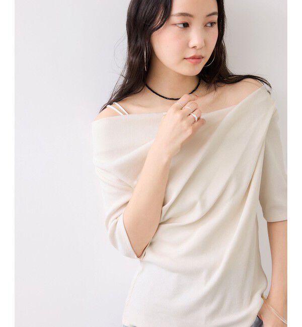 VIS「【夏トク価格】テレコリブハーフスリーブドレーププルオーバー」|Tシャツ・カットソー|