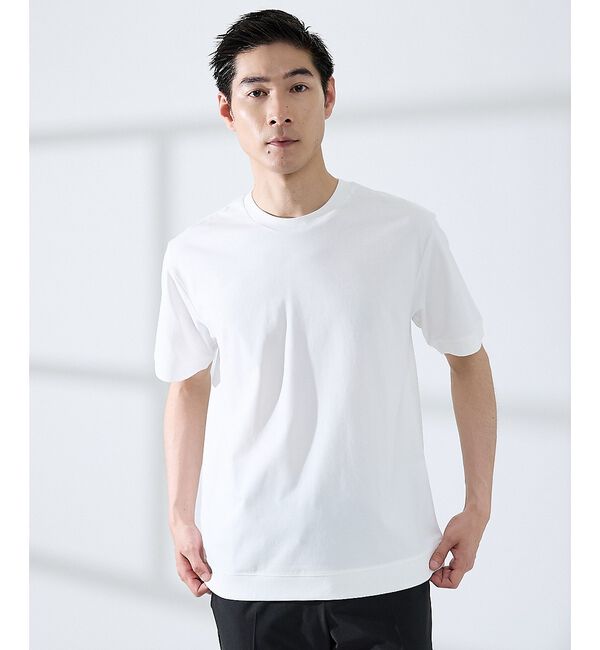 ABAHOUSE「【SMART CLOSET】シルケット天竺 ワイドリブ Tシャツ / 接触冷感」|Tシャツ・カットソー|ホワイト
