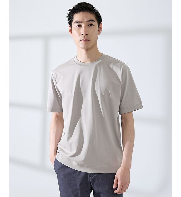 ABAHOUSE「【SMART CLOSET】シルケット天竺 ワイドリブ Tシャツ / 接触冷感」|Tシャツ・カットソー|グレージュ