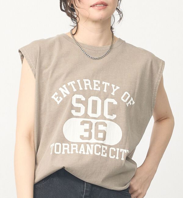 abahouse mavie「【ヴィンテージ風】ピグメントロゴノースリーブ」|Tシャツ・カットソー|グレージュ