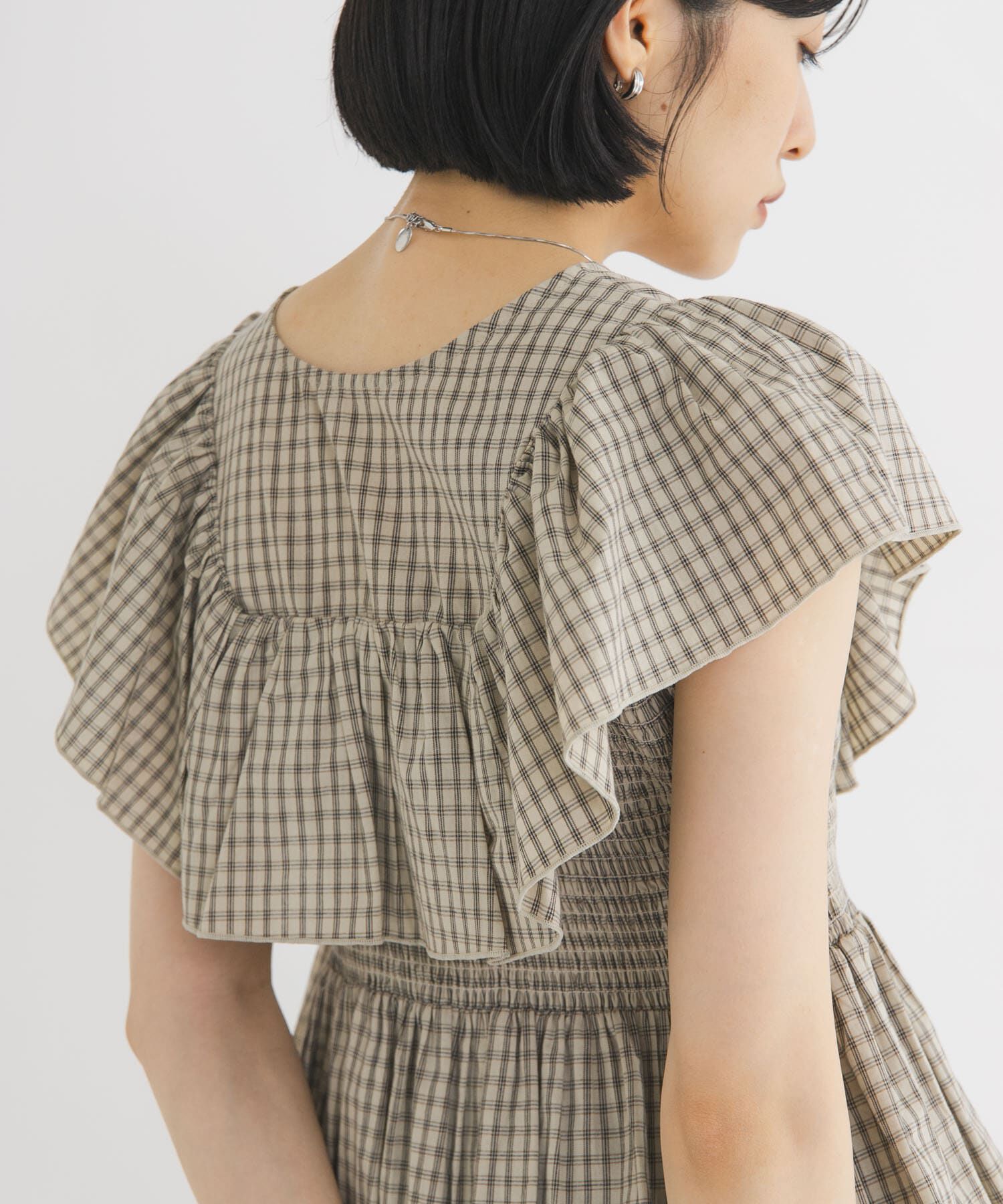  「フロントホックチェックフリルブラウス」|シャツ・ブラウス|
