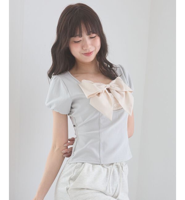  「ビッグリボンレイヤードトップス」|Tシャツ・カットソー|