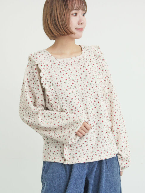 Samansa Mos2「ワッフルローズ柄前後2WAYカットソー」|Tシャツ・カットソー|ベージュ