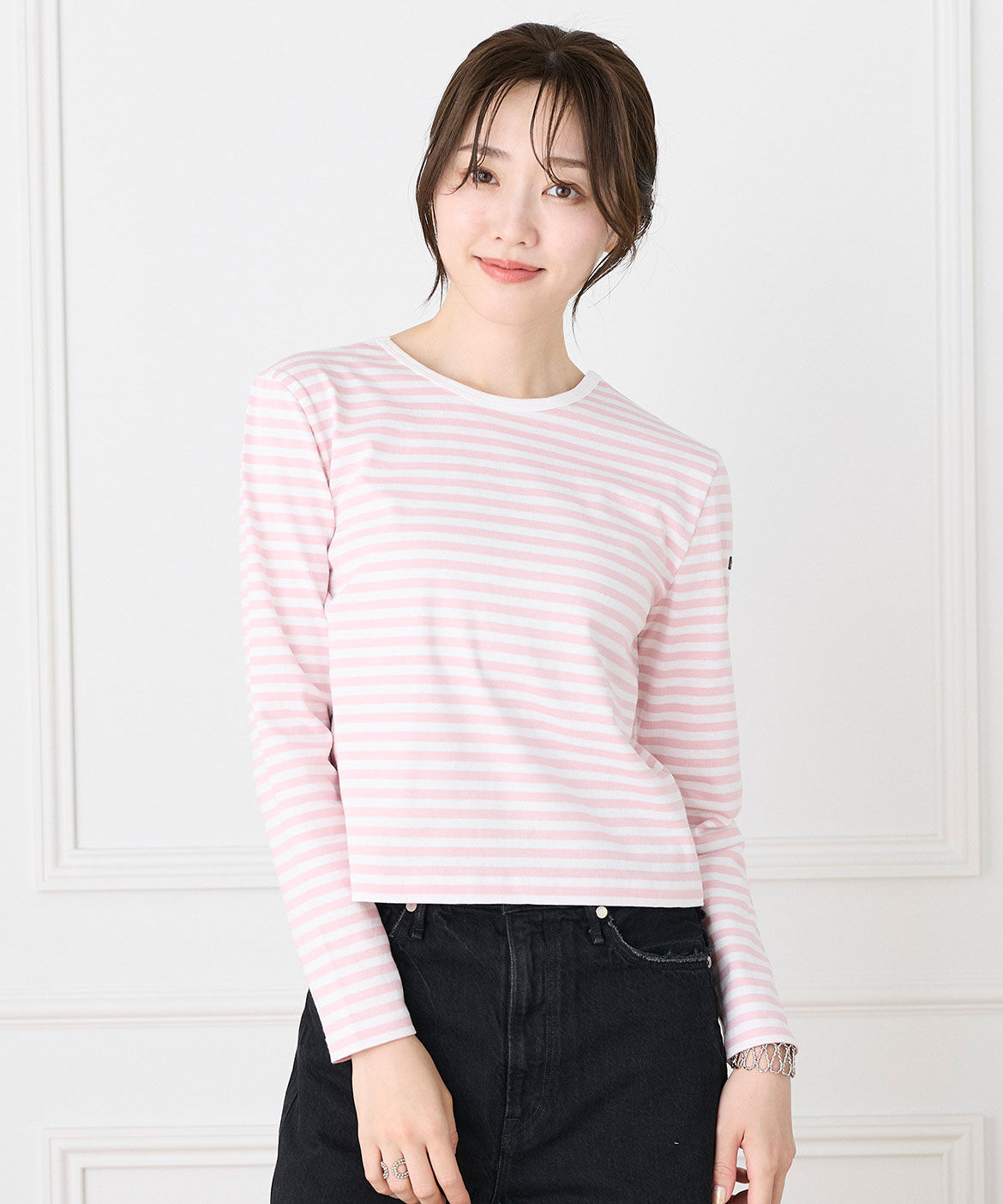 INED「ルミノア ボーダーカットソー MADEMOISELLE《Le minor》」|Tシャツ・カットソー|ピンク1