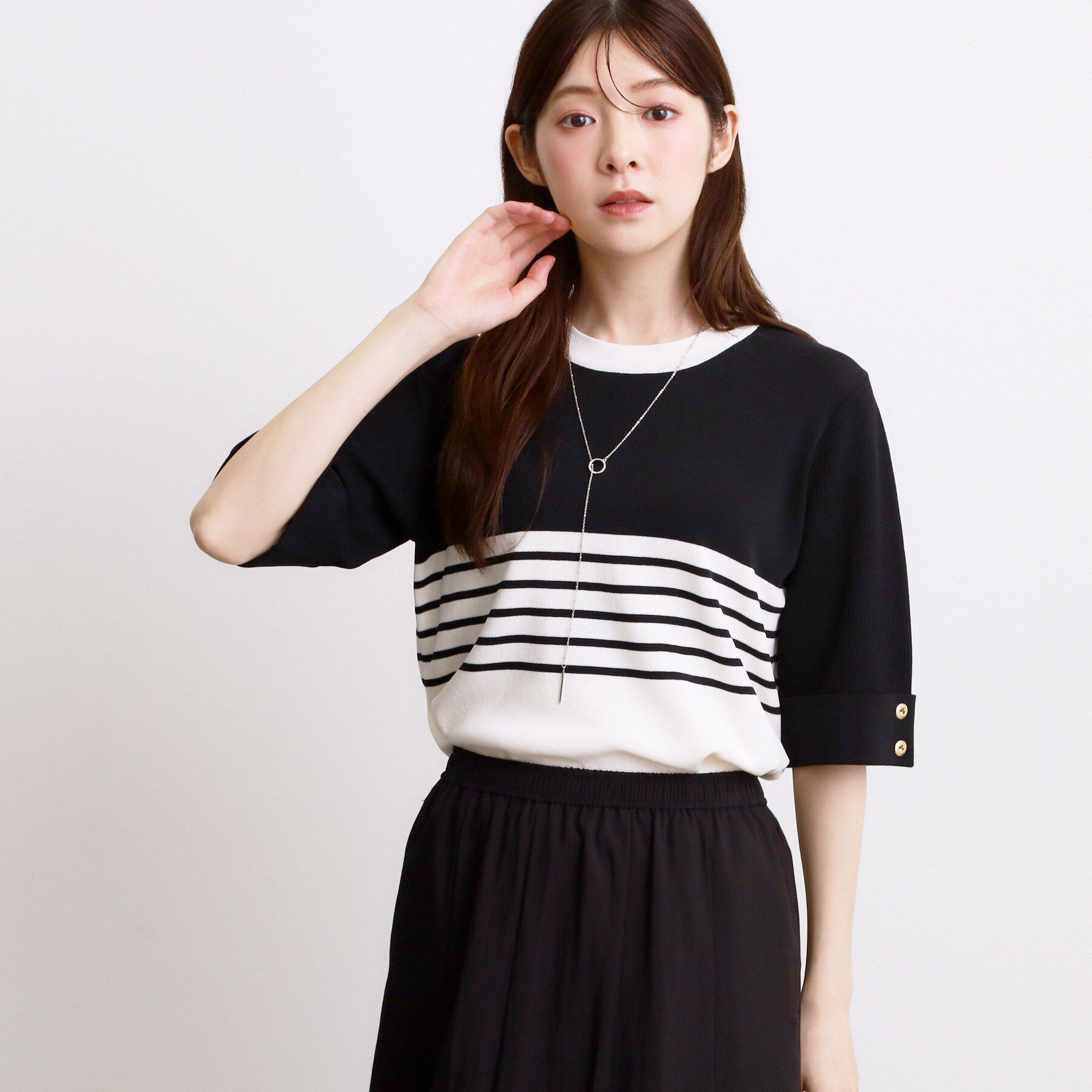 grove「【シリーズ累計36万枚/名品ニット】やわらかドライタッチ 袖メッシュ編みニット」|ニット・セーター|