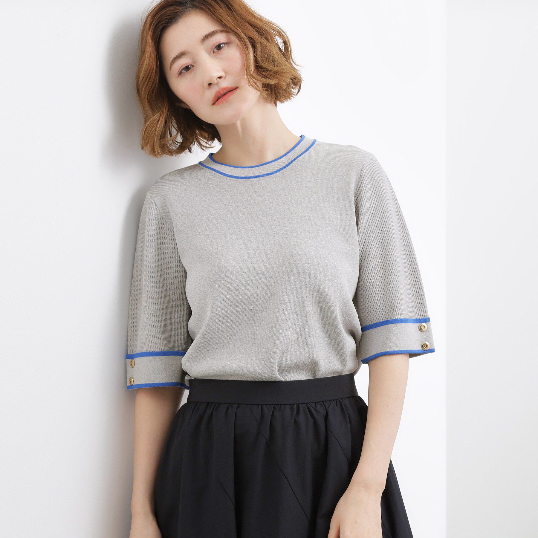 grove「【シリーズ累計36万枚/名品ニット】やわらかドライタッチ 袖メッシュ編みニット」|ニット・セーター|